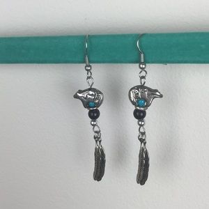 Vintage Native American Bear & Feather Earrings